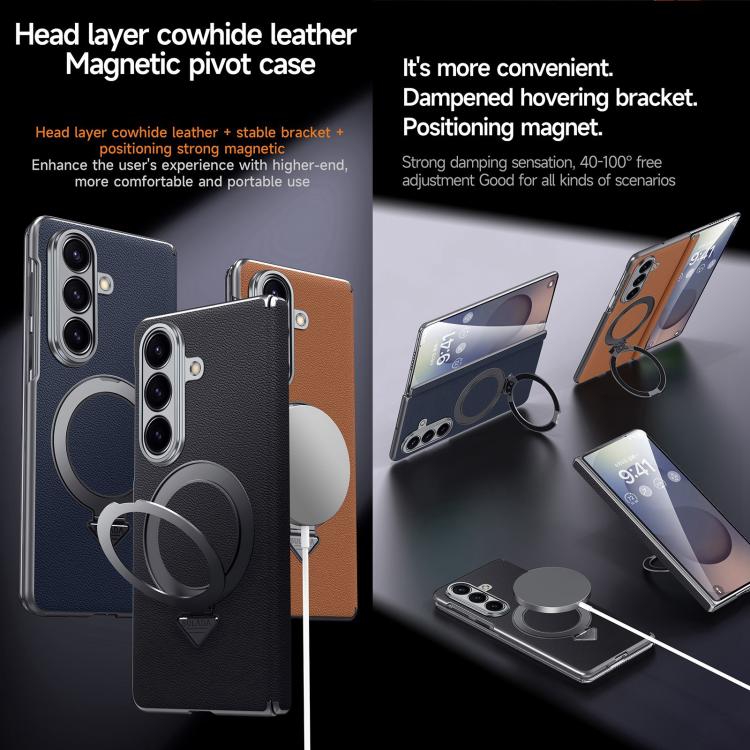 For Samsung Galaxy Z Fold7 5G SULADA Top Grain Leather MagSafe Magnetic Holder Phone Case