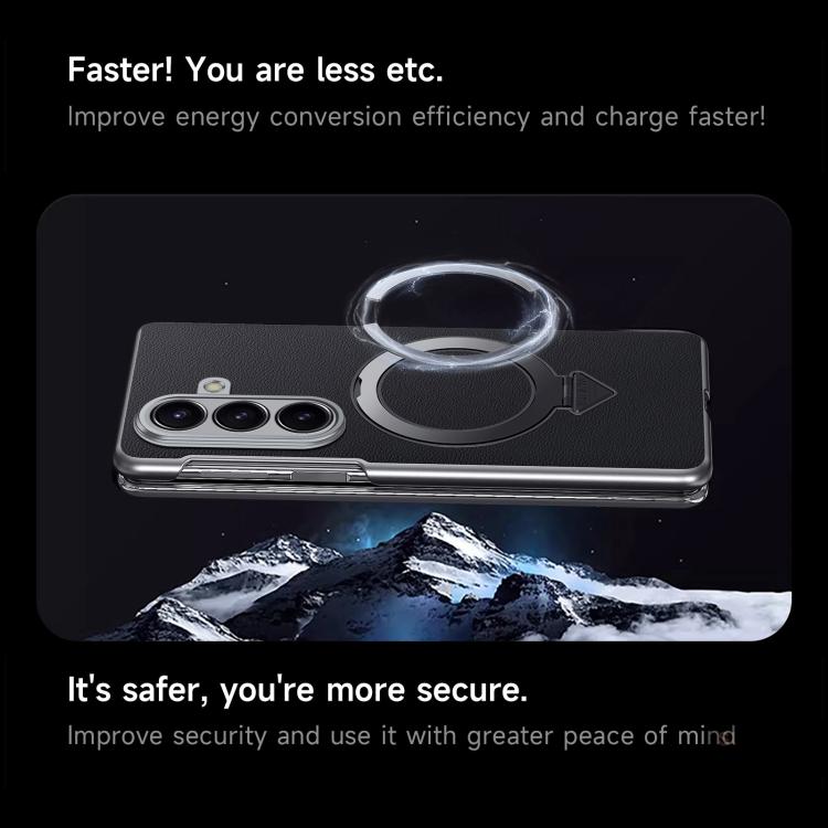 For Samsung Galaxy Z Fold7 5G SULADA Top Grain Leather MagSafe Magnetic Holder Phone Case