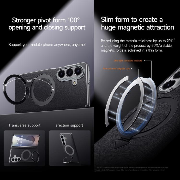 For Samsung Galaxy Z Fold7 5G SULADA Top Grain Leather MagSafe Magnetic Holder Phone Case