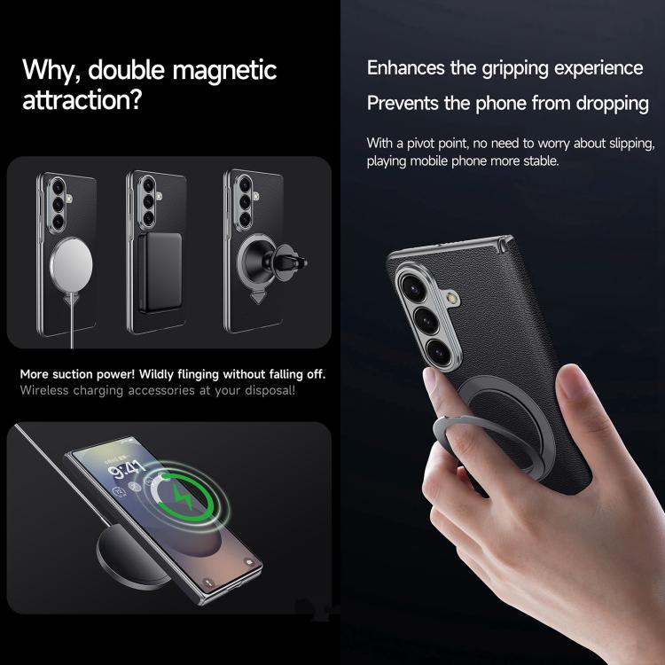 For Samsung Galaxy Z Fold7 5G SULADA Top Grain Leather MagSafe Magnetic Holder Phone Case