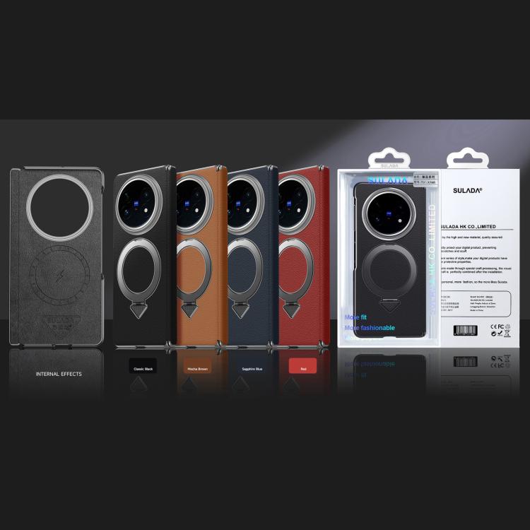 For vivo X Fold5 SULADA Top Grain Leather MagSafe Magnetic Holder Phone Case