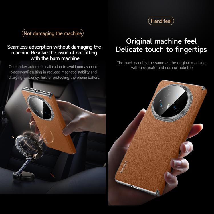 For Honor Magic V5 SULADA Frameless Top Layer Cowhide Leather PC Phone Case