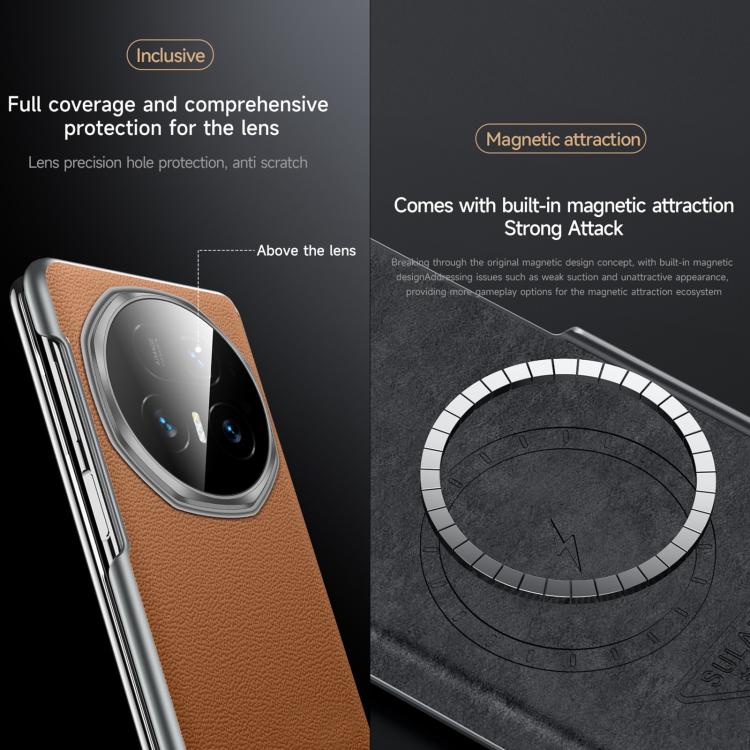 For Honor Magic V5 SULADA Frameless Top Layer Cowhide Leather PC Phone Case