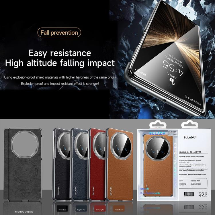 For Honor Magic V5 SULADA Frameless Top Layer Cowhide Leather PC Phone Case