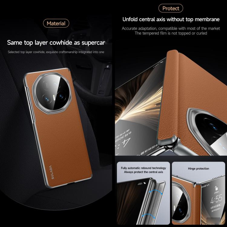For Honor Magic V5 SULADA Frameless Top Layer Cowhide Leather PC Phone Case