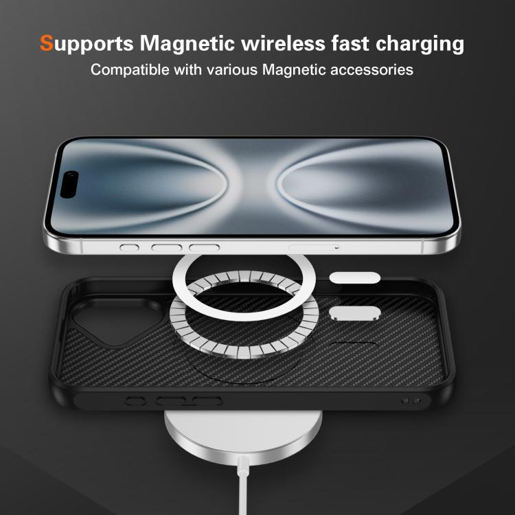For iPhone 16 Carbon Fiber Texture Skin-feel MagSafe Phone Case
