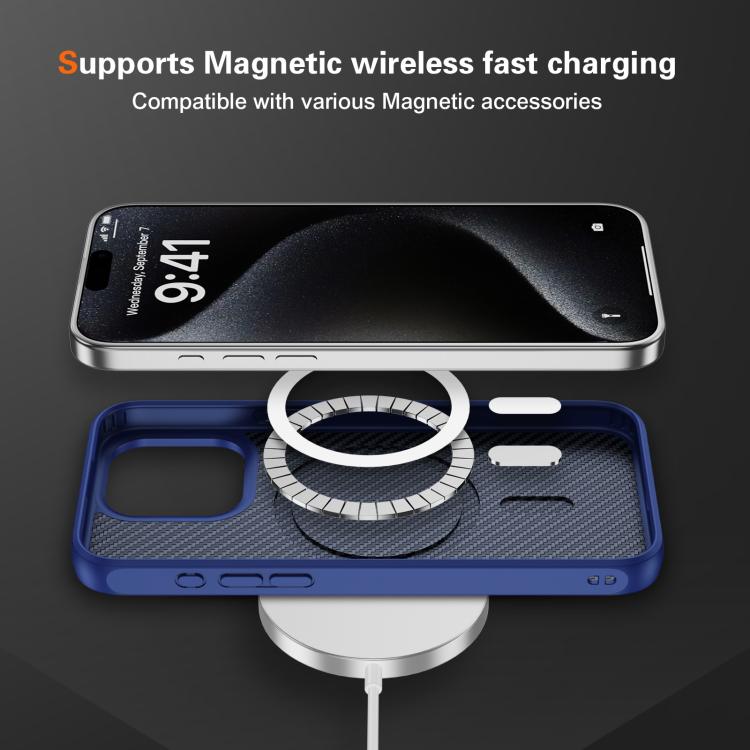For iPhone 15 Pro Max Carbon Fiber Texture Skin-feel MagSafe Phone Case