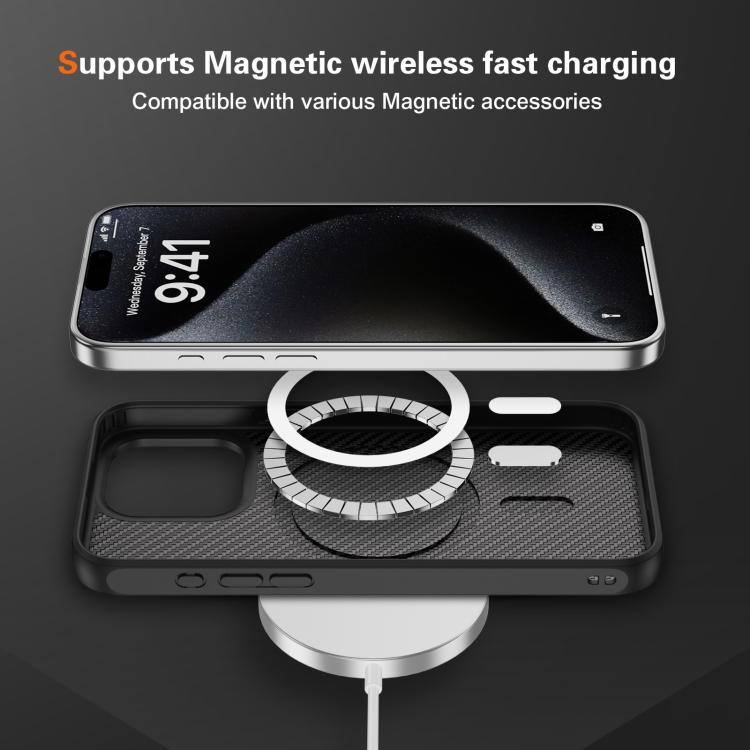 For iPhone 15 Pro Max Carbon Fiber Texture Skin-feel MagSafe Phone Case