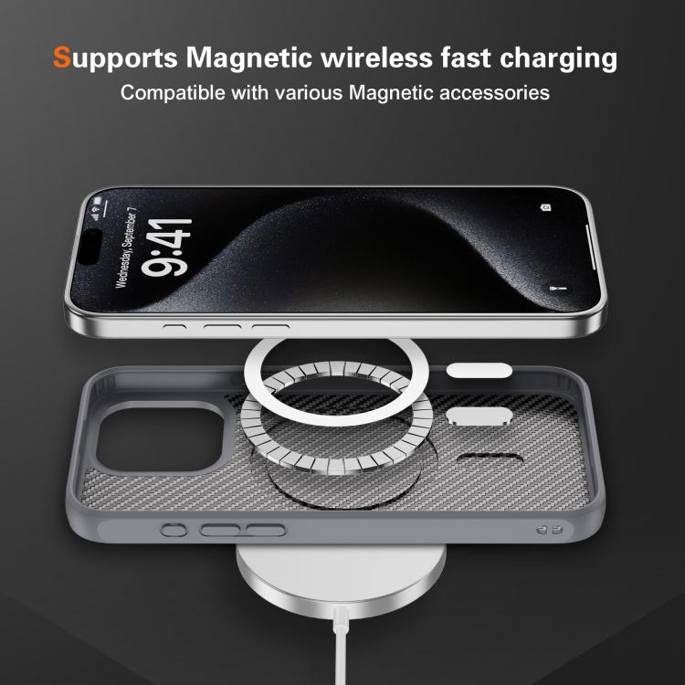 For iPhone 15 Pro Max Carbon Fiber Texture Skin-feel MagSafe Phone Case