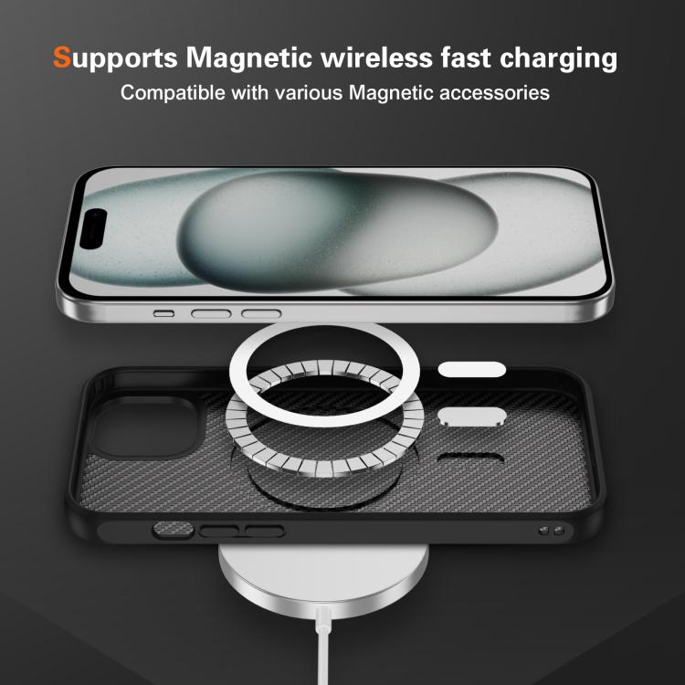 For iPhone 15 Plus Carbon Fiber Texture Skin-feel MagSafe Phone Case