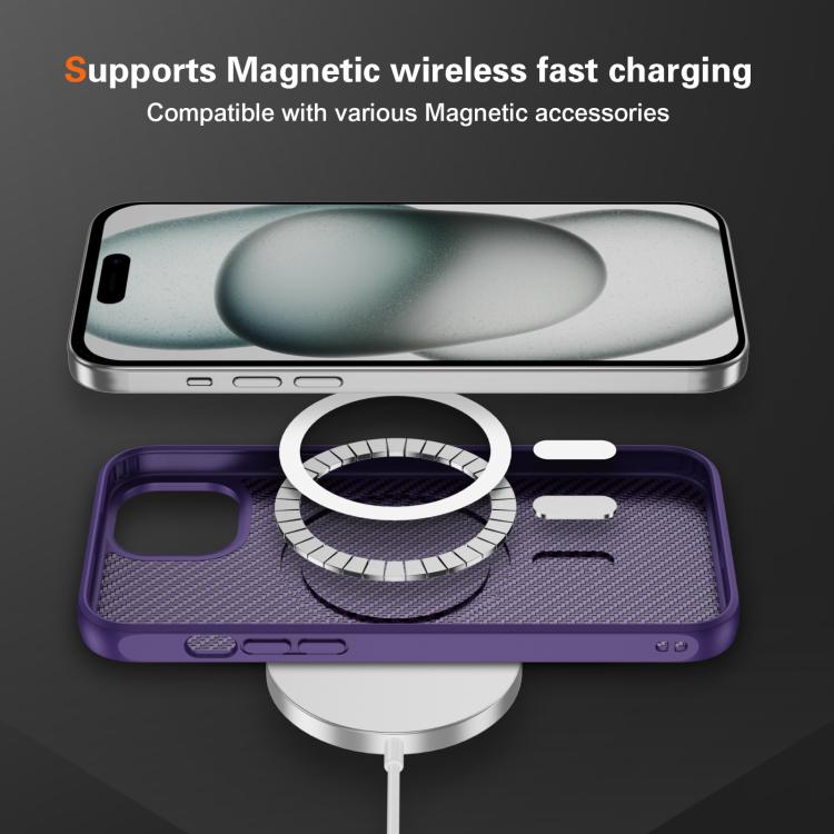 For iPhone 15 Plus Carbon Fiber Texture Skin-feel MagSafe Phone Case
