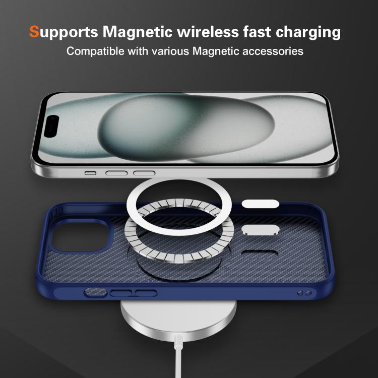 For iPhone 15 Carbon Fiber Texture Skin-feel MagSafe Phone Case