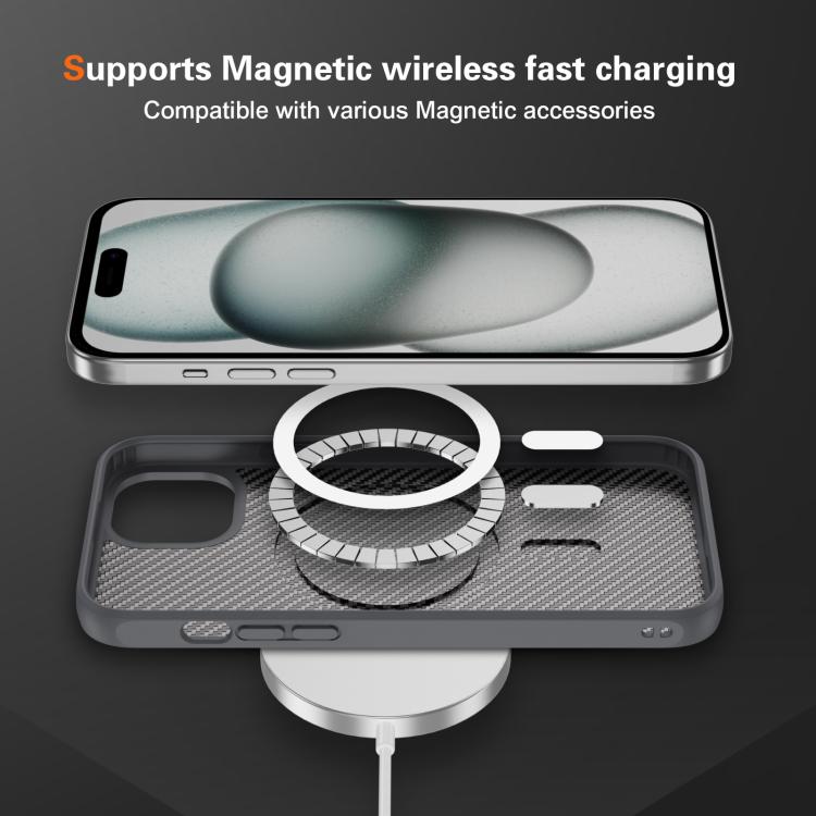For iPhone 15 Carbon Fiber Texture Skin-feel MagSafe Phone Case
