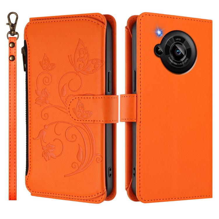 For Sharp Aquos R7 / P7 / SH-52C /A202SH Butterfly Love Flower Multi-card Zipper Wallet Leather Phone Case