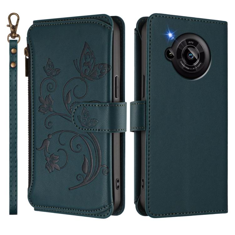For Sharp Aquos R7 / P7 / SH-52C /A202SH Butterfly Love Flower Multi-card Zipper Wallet Leather Phone Case