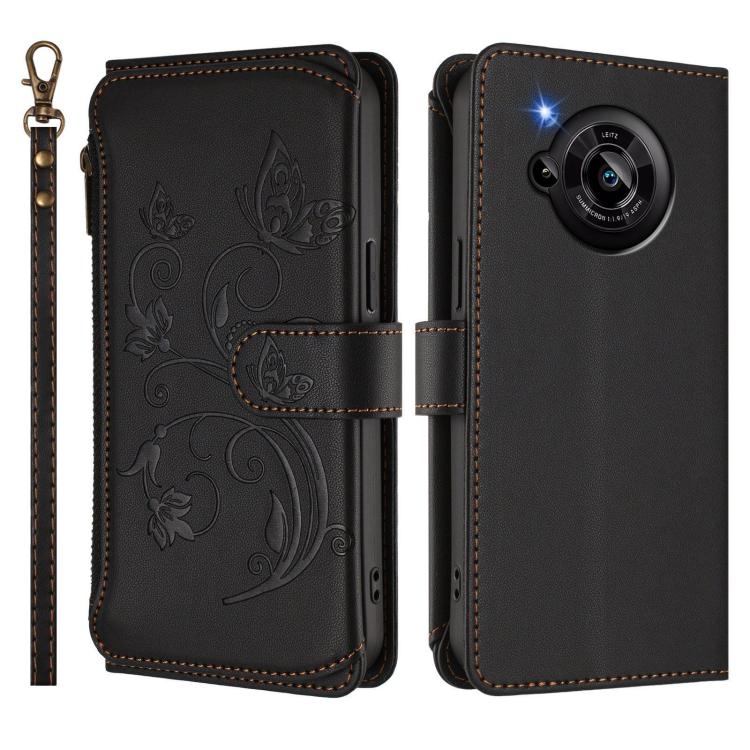 For Sharp Aquos R7 / P7 / SH-52C /A202SH Butterfly Love Flower Multi-card Zipper Wallet Leather Phone Case