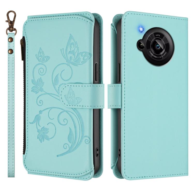 For Sharp Aquos R7 / P7 / SH-52C /A202SH Butterfly Love Flower Multi-card Zipper Wallet Leather Phone Case