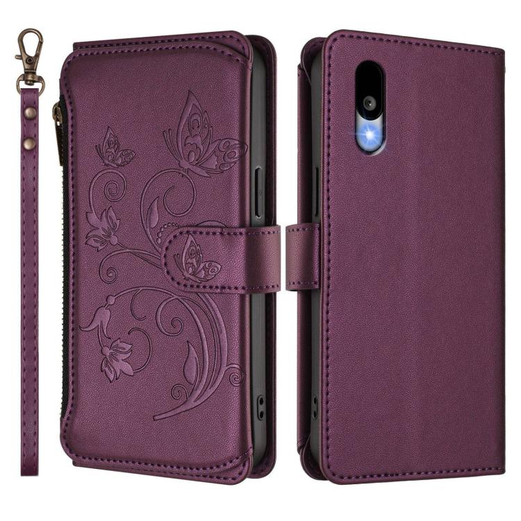 For Sharp Basio Active3 Butterfly Love Flower Multi-card Zipper Wallet Leather Phone Case