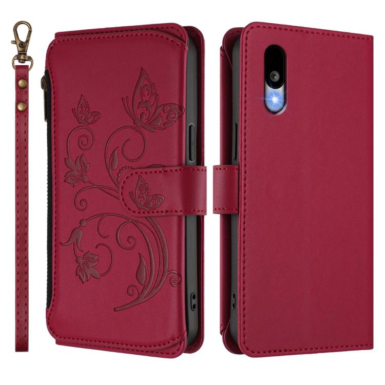 For Sharp Basio Active3 Butterfly Love Flower Multi-card Zipper Wallet Leather Phone Case
