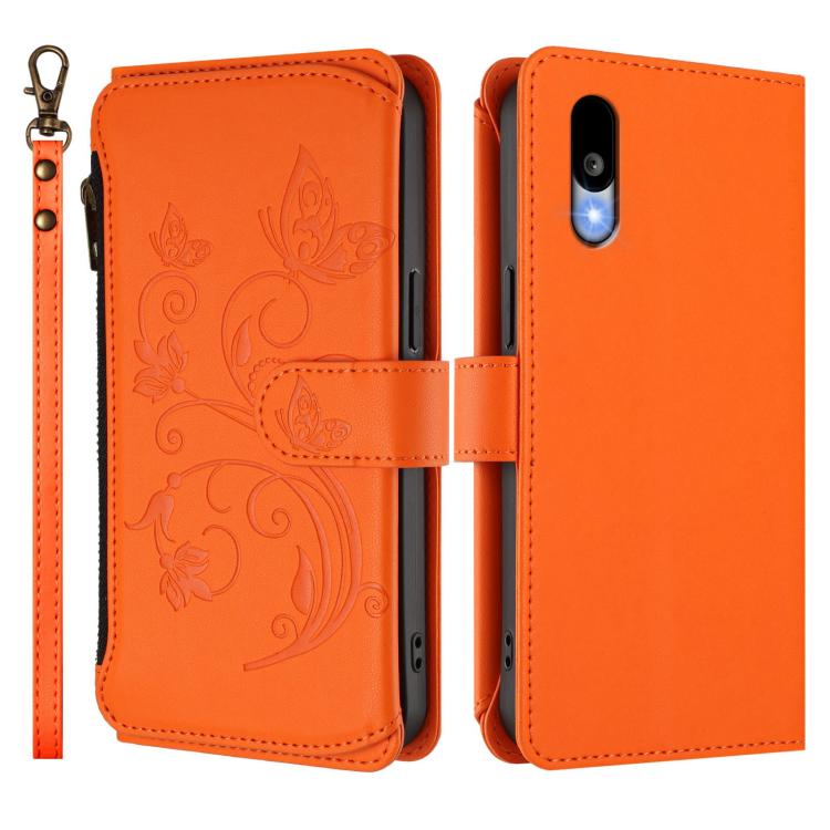 For Sharp Basio Active3 Butterfly Love Flower Multi-card Zipper Wallet Leather Phone Case