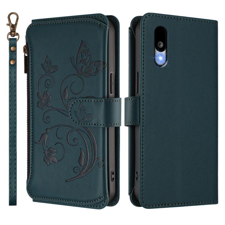 For Sharp Basio Active3 Butterfly Love Flower Multi-card Zipper Wallet Leather Phone Case
