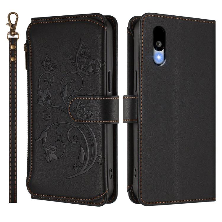 For Sharp Basio Active3 Butterfly Love Flower Multi-card Zipper Wallet Leather Phone Case