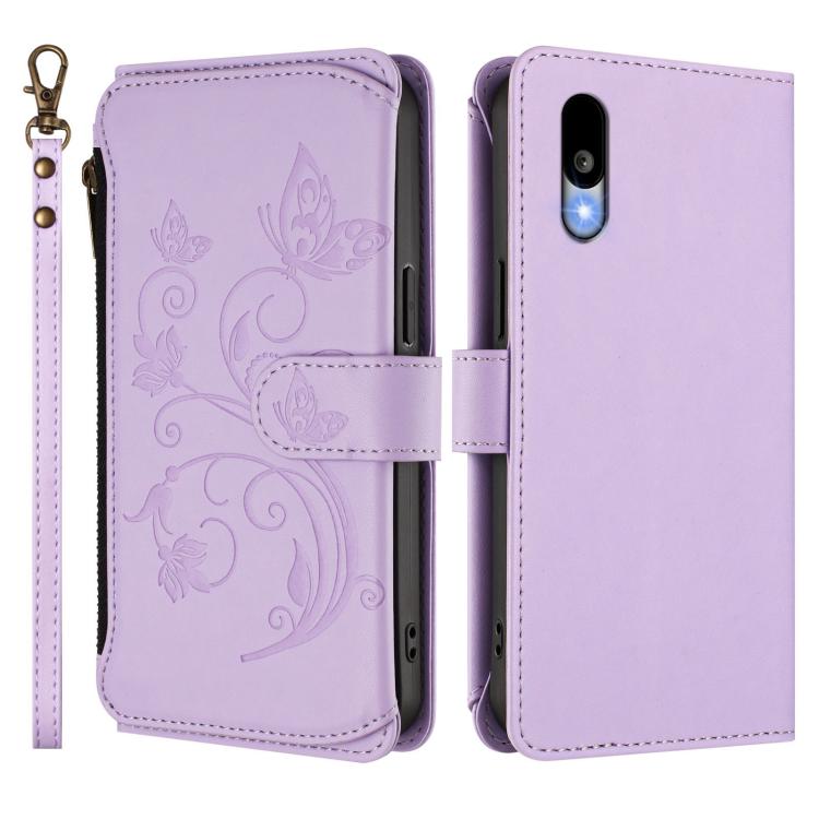 For Sharp Basio Active3 Butterfly Love Flower Multi-card Zipper Wallet Leather Phone Case