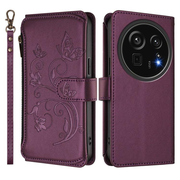 For Sharp Aquos R9 Pro SH-54E Butterfly Love Flower Multi-card Zipper Wallet Leather Phone Case