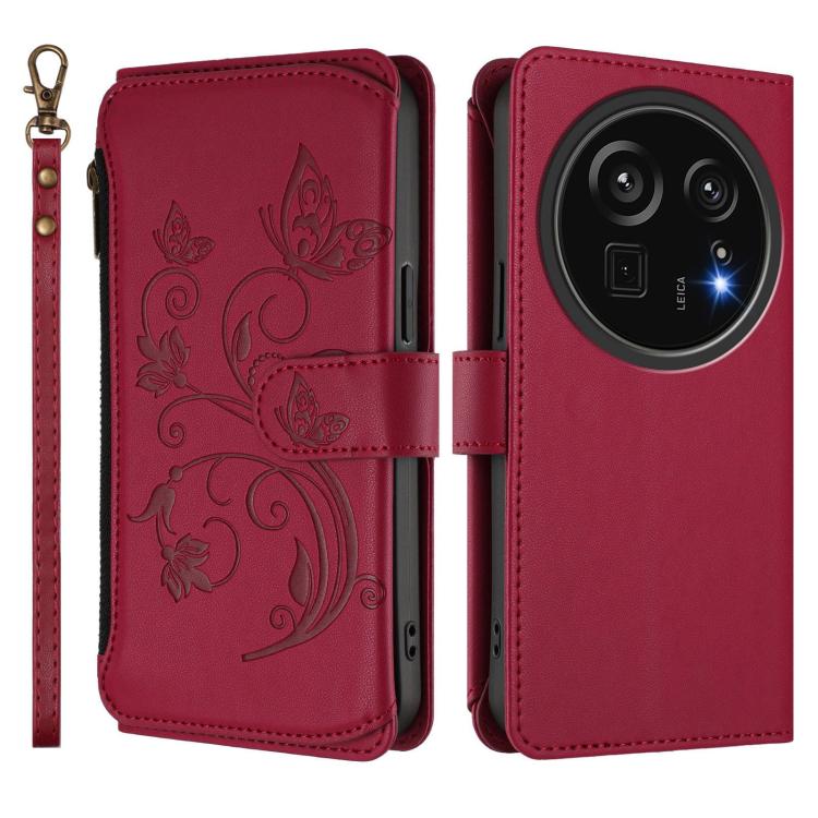 For Sharp Aquos R9 Pro SH-54E Butterfly Love Flower Multi-card Zipper Wallet Leather Phone Case