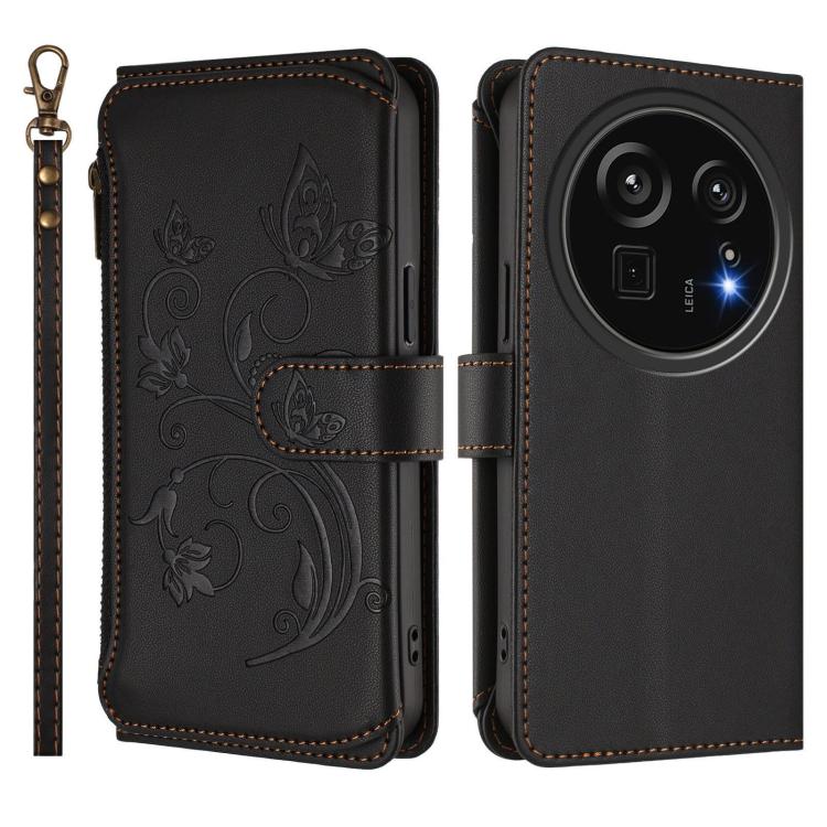 For Sharp Aquos R9 Pro SH-54E Butterfly Love Flower Multi-card Zipper Wallet Leather Phone Case