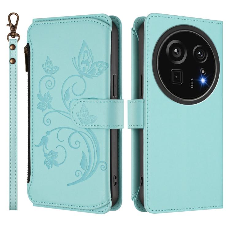 For Sharp Aquos R9 Pro SH-54E Butterfly Love Flower Multi-card Zipper Wallet Leather Phone Case