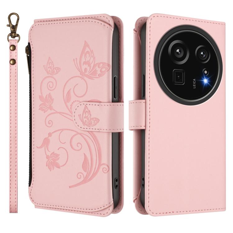 For Sharp Aquos R9 Pro SH-54E Butterfly Love Flower Multi-card Zipper Wallet Leather Phone Case