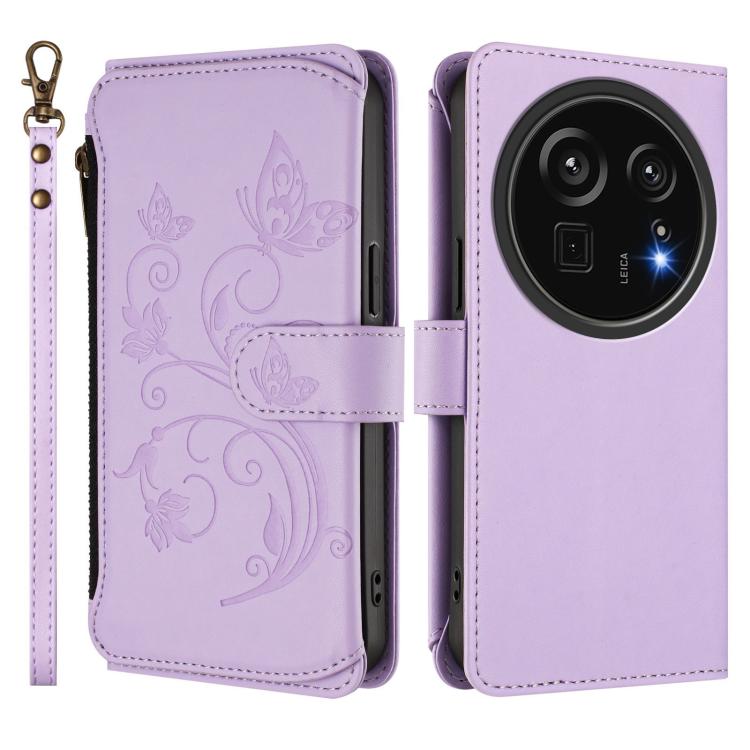 For Sharp Aquos R9 Pro SH-54E Butterfly Love Flower Multi-card Zipper Wallet Leather Phone Case