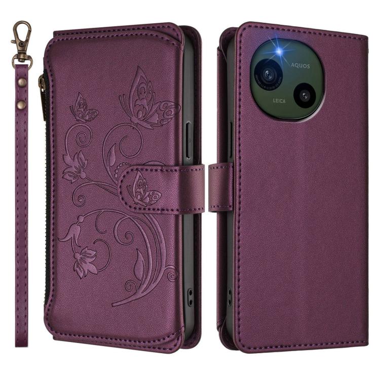 For Sharp Aquos R10 Butterfly Love Flower Multi-card Zipper Wallet Leather Phone Case