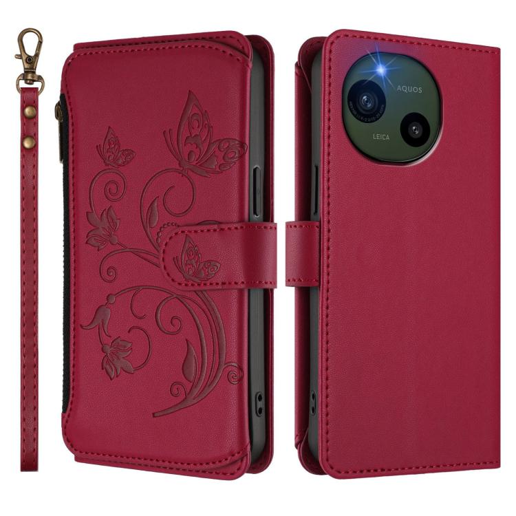 For Sharp Aquos R10 Butterfly Love Flower Multi-card Zipper Wallet Leather Phone Case