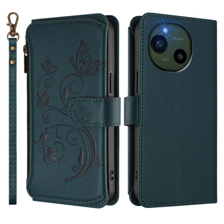 For Sharp Aquos R10 Butterfly Love Flower Multi-card Zipper Wallet Leather Phone Case