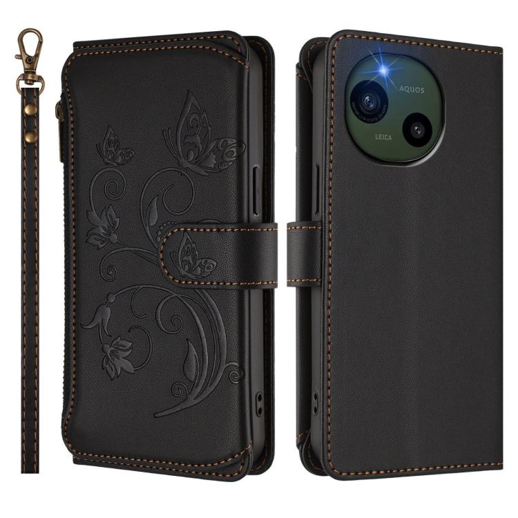 For Sharp Aquos R10 Butterfly Love Flower Multi-card Zipper Wallet Leather Phone Case