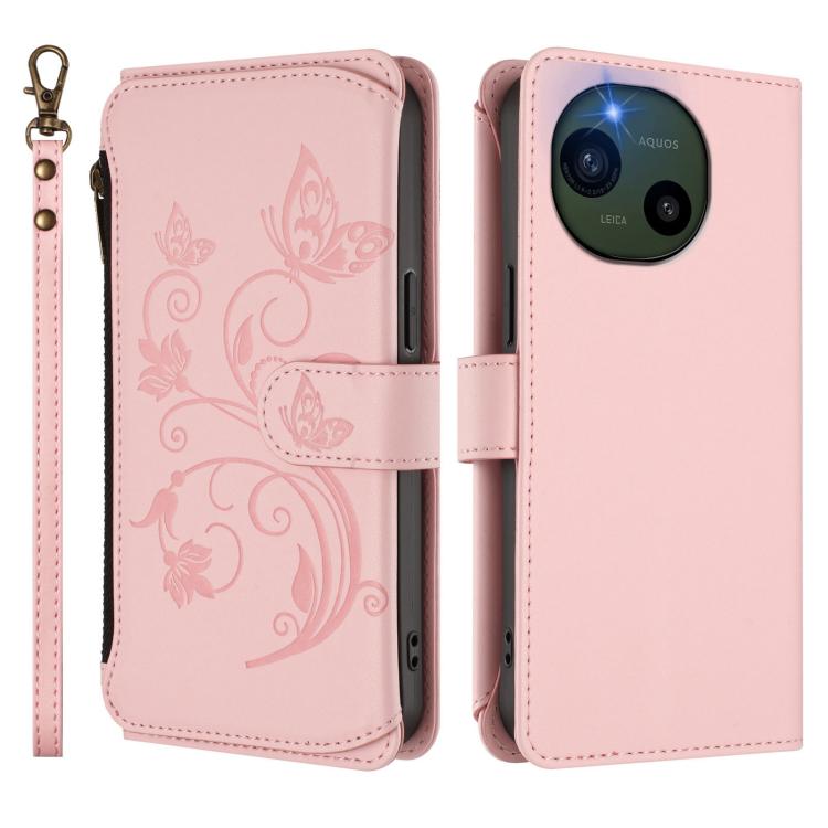 For Sharp Aquos R10 Butterfly Love Flower Multi-card Zipper Wallet Leather Phone Case