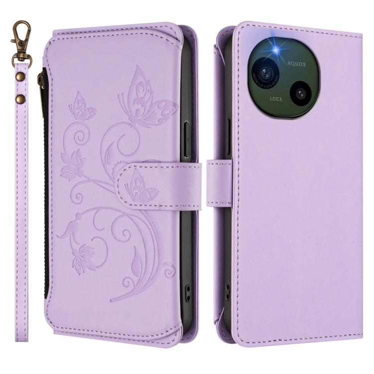 For Sharp Aquos R10 Butterfly Love Flower Multi-card Zipper Wallet Leather Phone Case