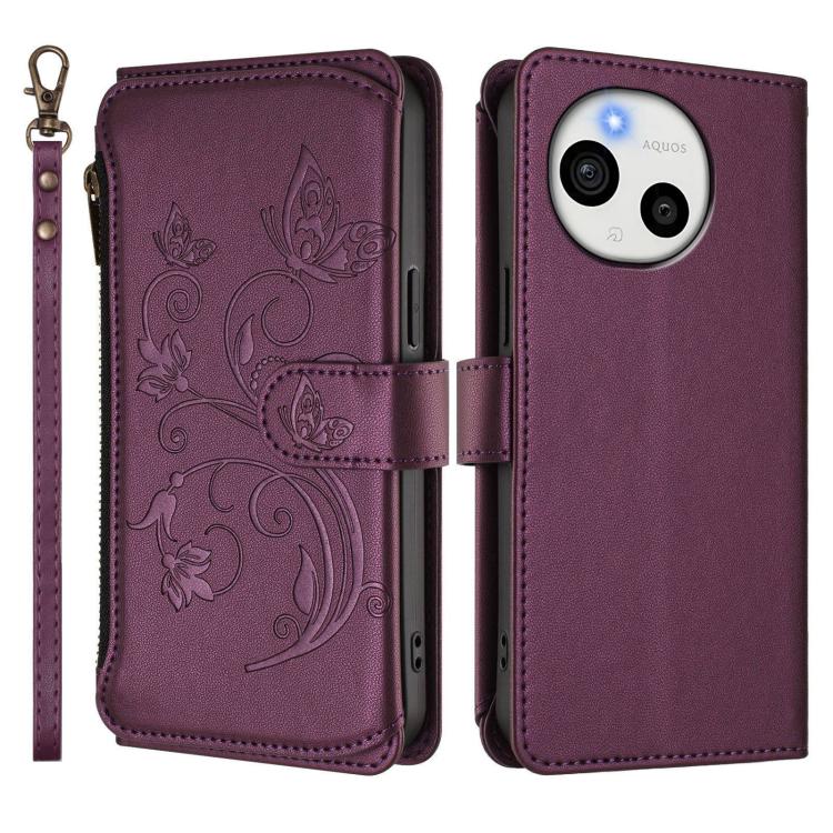 For Sharp Aquos Sense9 Plus Butterfly Love Flower Multi-card Zipper Wallet Leather Phone Case