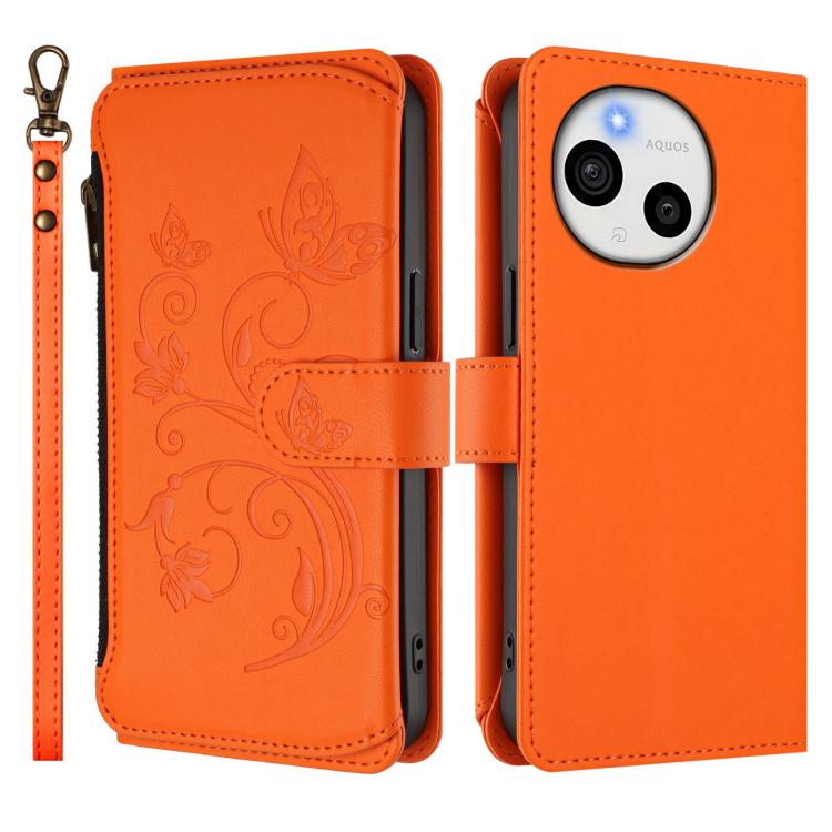 For Sharp Aquos Sense9 Plus Butterfly Love Flower Multi-card Zipper Wallet Leather Phone Case