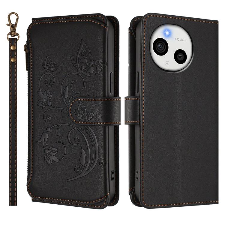 For Sharp Aquos Sense9 Butterfly Love Flower Multi-card Zipper Wallet Leather Phone Case