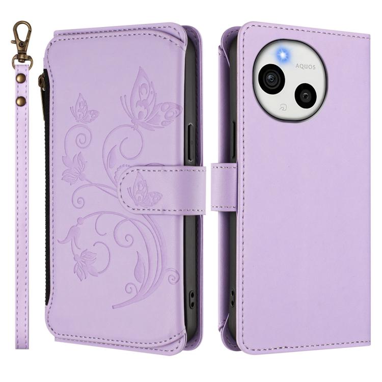 For Sharp Aquos Sense9 Butterfly Love Flower Multi-card Zipper Wallet Leather Phone Case