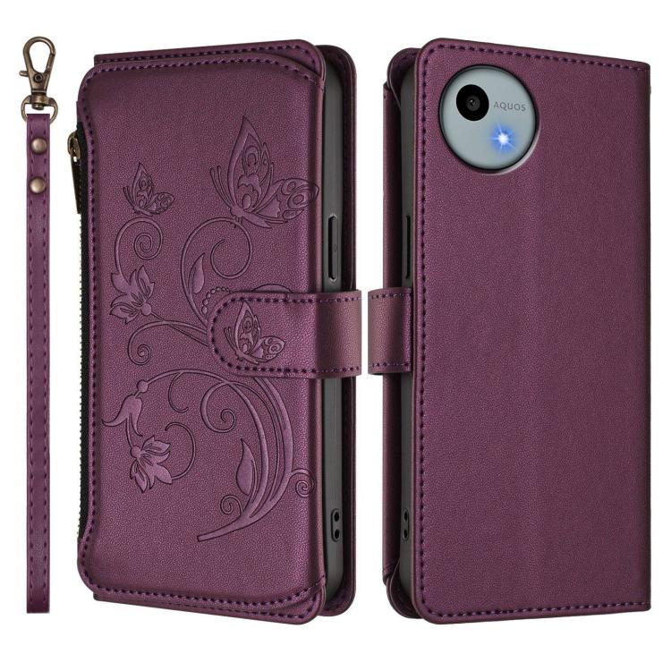 For Sharp Aquos Wish4 / SH-52E Butterfly Love Flower Multi-card Zipper Wallet Leather Phone Case