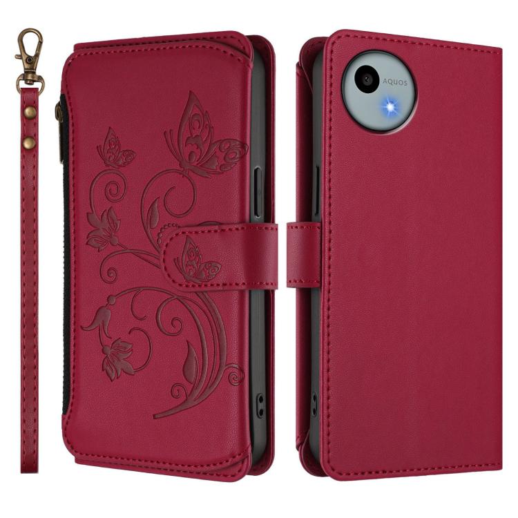 For Sharp Aquos Wish4 / SH-52E Butterfly Love Flower Multi-card Zipper Wallet Leather Phone Case