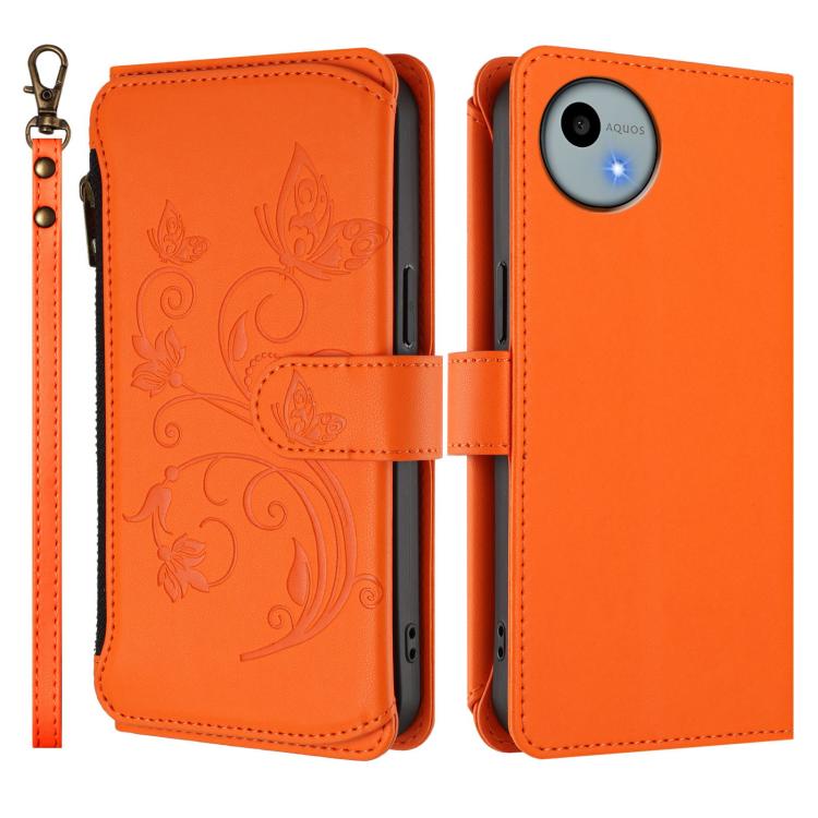For Sharp Aquos Wish4 / SH-52E Butterfly Love Flower Multi-card Zipper Wallet Leather Phone Case