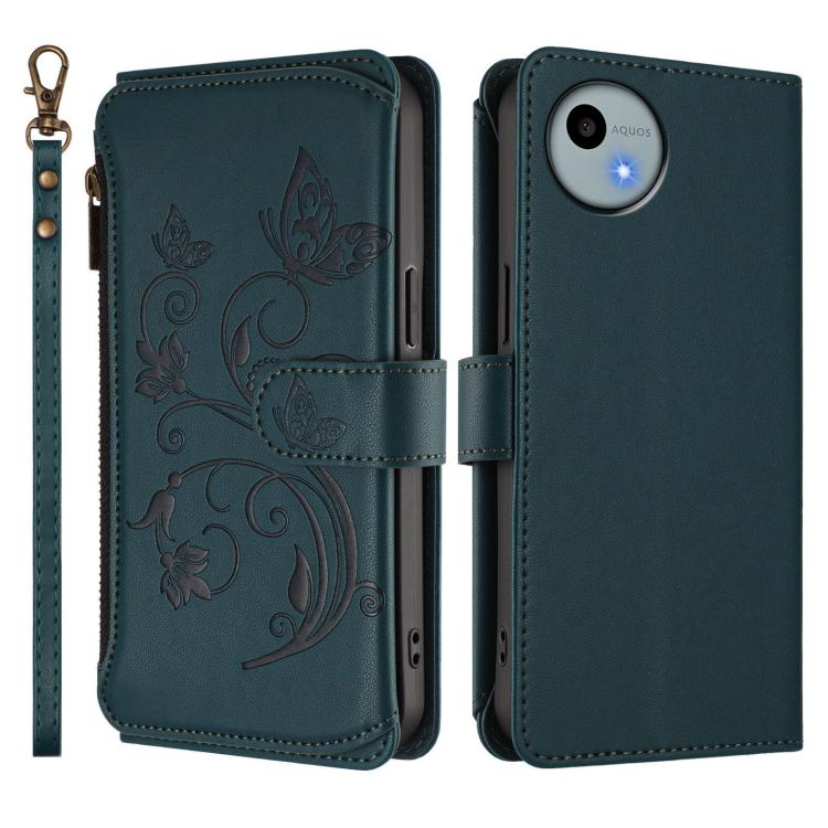 For Sharp Aquos Wish4 / SH-52E Butterfly Love Flower Multi-card Zipper Wallet Leather Phone Case