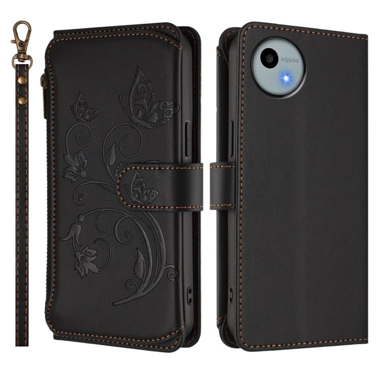For Sharp Aquos Wish4 / SH-52E Butterfly Love Flower Multi-card Zipper Wallet Leather Phone Case