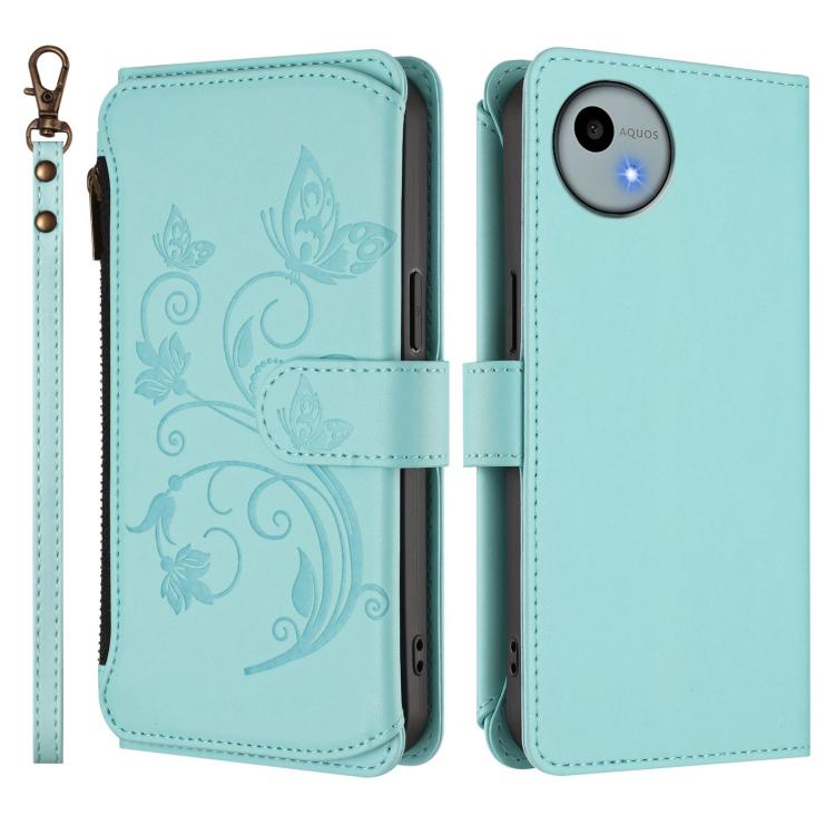 For Sharp Aquos Wish4 / SH-52E Butterfly Love Flower Multi-card Zipper Wallet Leather Phone Case