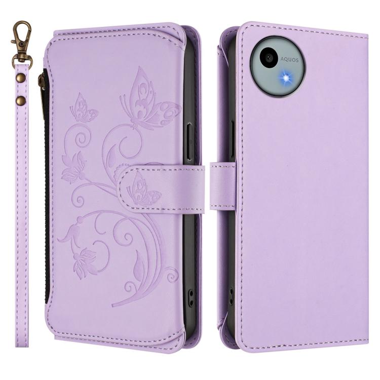 For Sharp Aquos Wish4 / SH-52E Butterfly Love Flower Multi-card Zipper Wallet Leather Phone Case